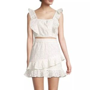 7 For All Mankind Skirt And crop Top Eyelet Ruffle Ivory Set Size Large NWT